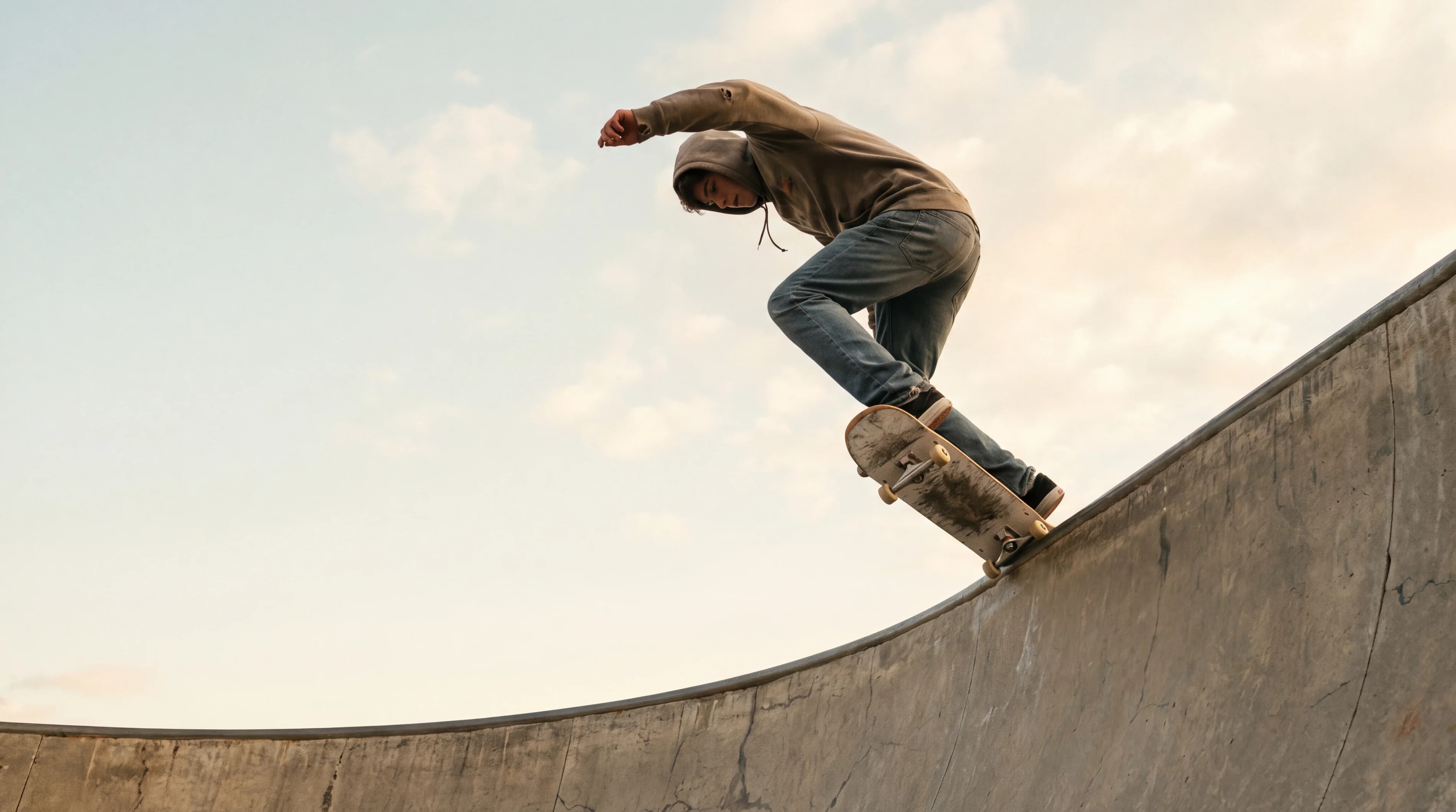 Un skater en el aire sobre un bowl de hormigón.